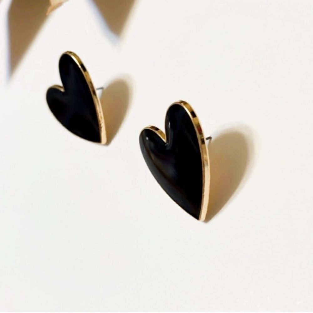 Black enamel heart earrings #546 - Picture 3 of 5